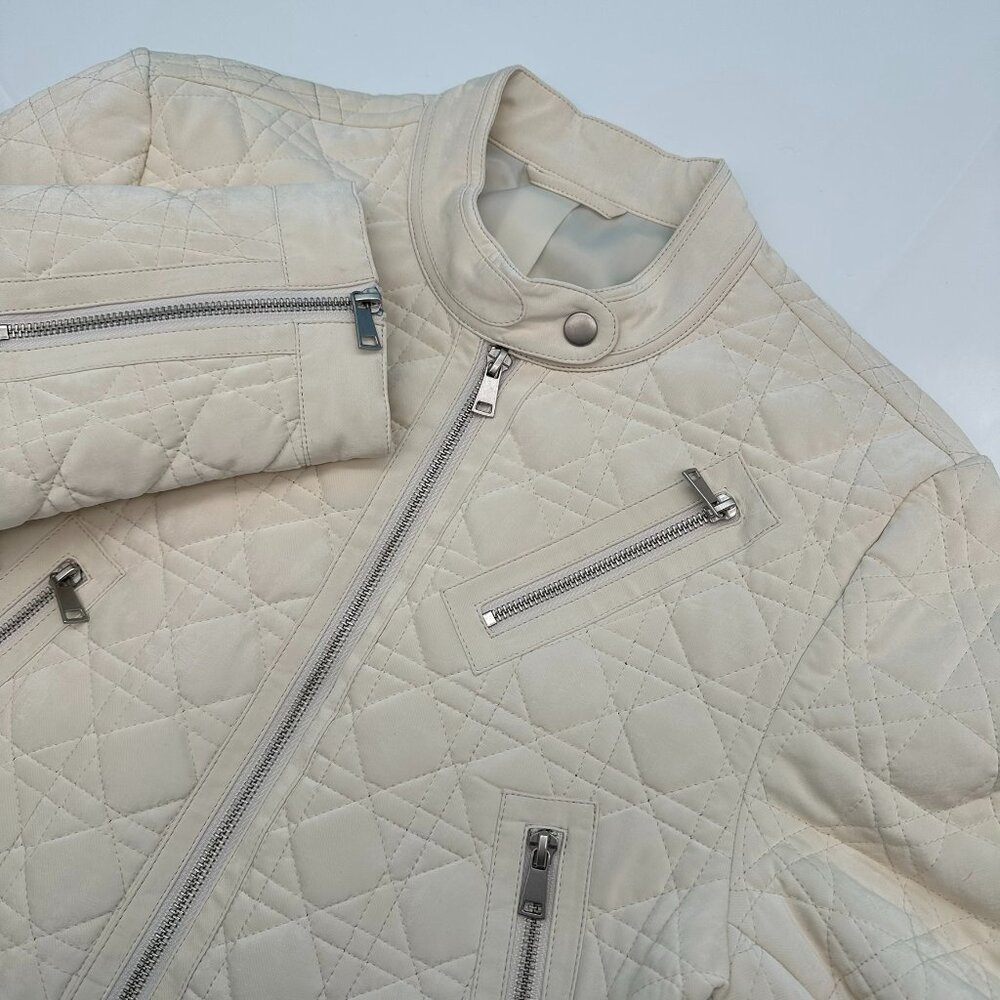 Avec Les Filles Women's Quilted Faux Leather Cropped Moto Jacket, Size‎ S, Cream